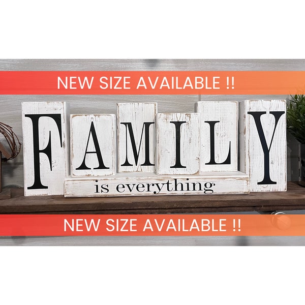 Family is Everything | Wood Block Signs | Rustic Home Decor | Handmade Wooden Decor | Shelf Decor | Farmhouse Decor with Aged Finish