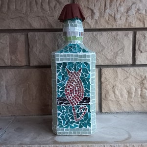 Fairy Led Mosaic Bottle Lamp, Jack Daniels Mosaic Bottle, Lightened Bottle Mosaic, Upcycled JD Bottle, Bar Decoration
