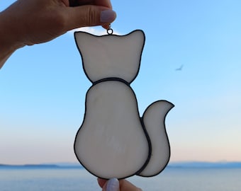 Cat Stained Glass  Window Hanging, Cat Glass Suncatcher, Cat Lover gifts, Stained glass decor gifts, Best friend Gifts