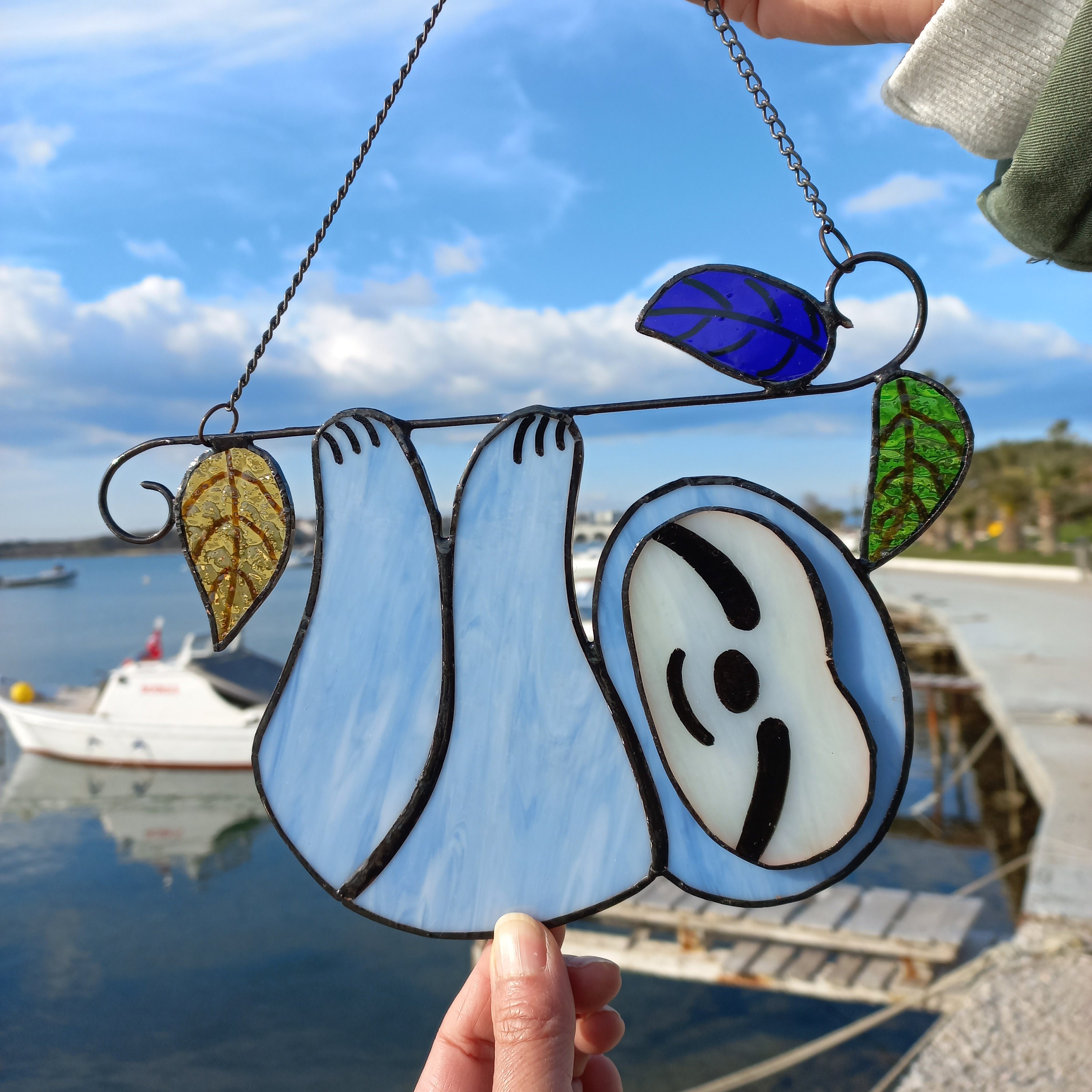 Stained Glass Sloth Window Hanging Sloth Glass Suncatcher - Etsy