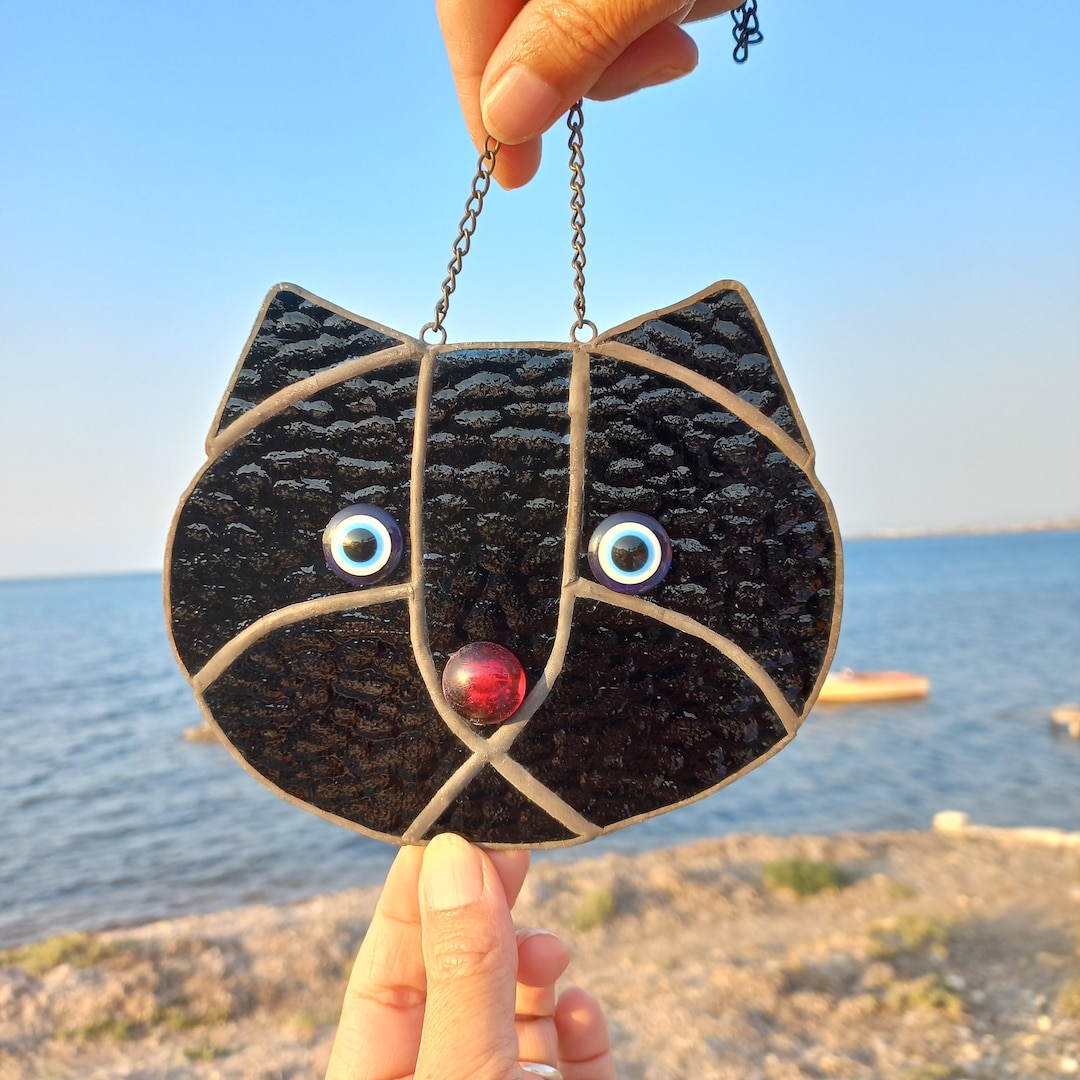 Black Cat Face Stained Glass Suncatcher: Halloween Window Decor - Etsy