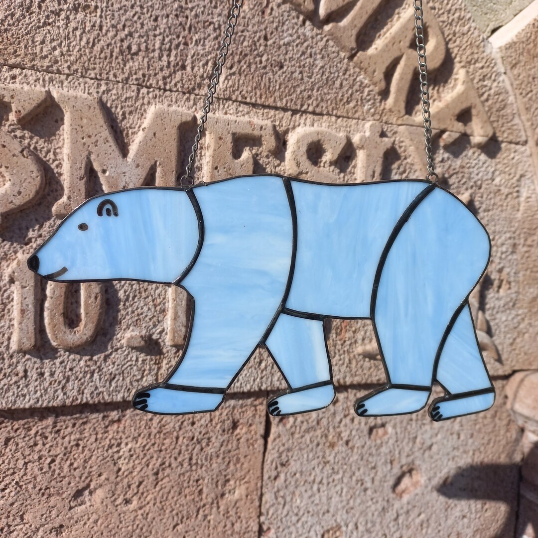Blue Bear Stained Glass Window Hanging,blue Bear Glass Suncatcher, Bear