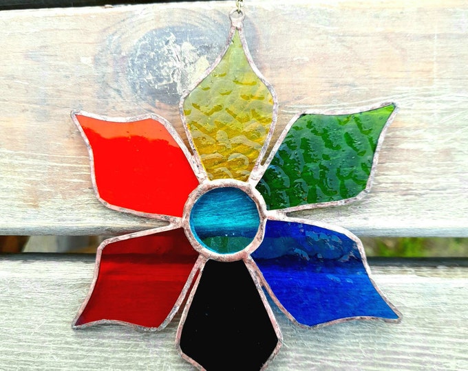 Rainbow Stained Glass Flower Window Hanging, Glass Pride  Flower Suncatcher,  Pride Gifts, Birthday Gifts