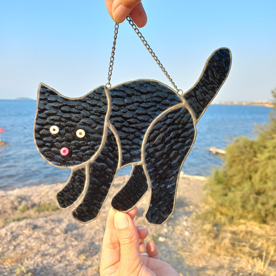 Spooky Black Cat Stained Glass Suncatcher: Halloween Window Decor - Etsy