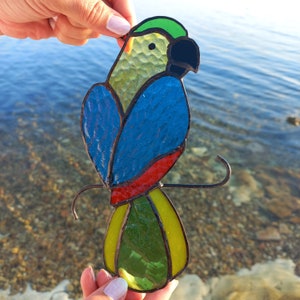 Colorful Cockatoo Parrot Stained Glass Suncatcher,  Bird Stained Glass Window Hanging, Parrot Suncatcher, Birthday gifts