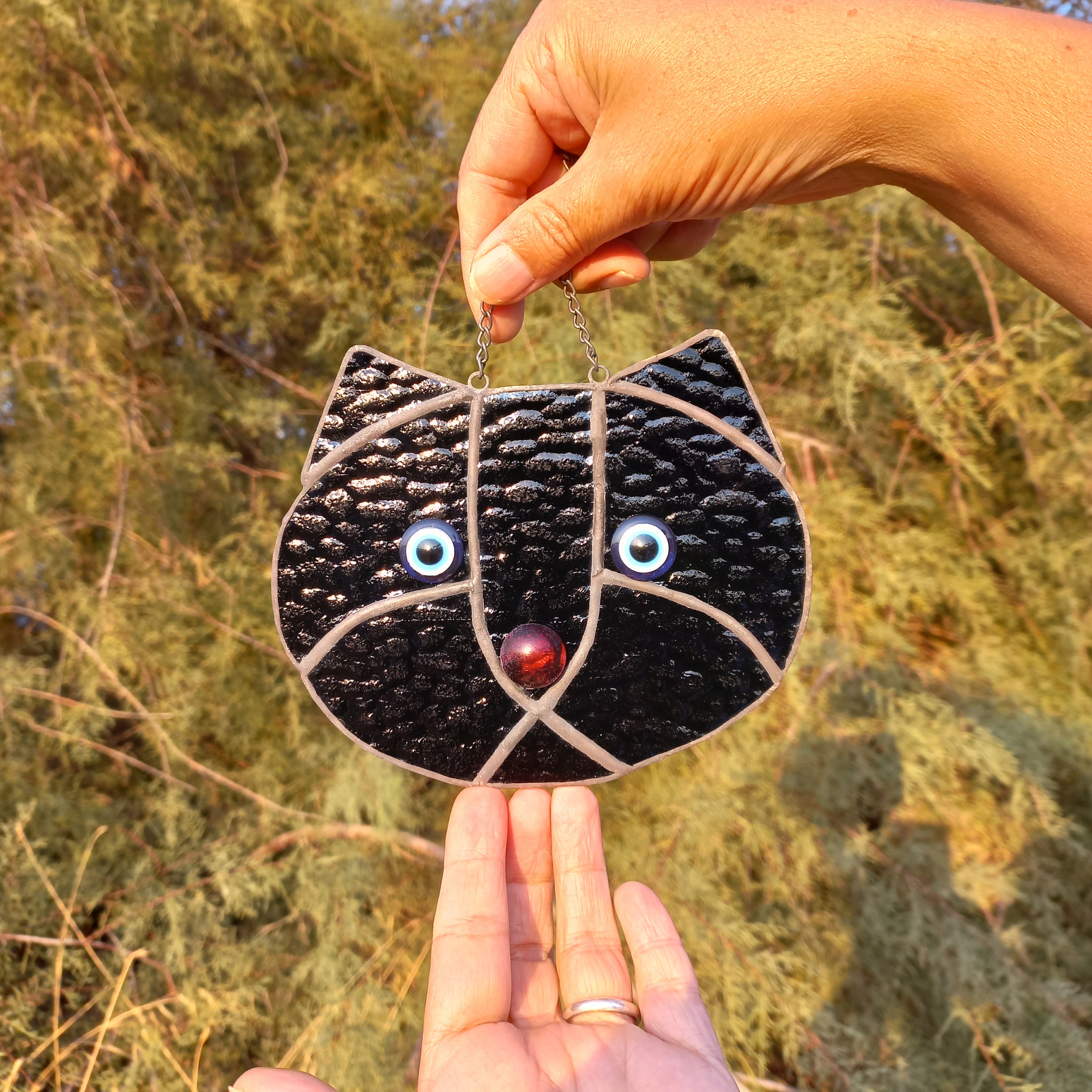 Black Cat Face Stained Glass Suncatcher: Halloween Window Decor - Etsy