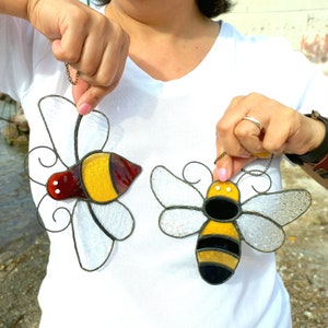 Bees Stained Glass Window Hanging, Nursery Bee ornaments, Nature Inspired Decor, Stained Glass Art, Kids room decorating