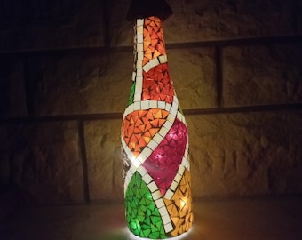 Fairy Led Mosaic Vine Bottle Lamp, Mosaic Vine Bottle, Lightened Bottle Mosaic, Recycled Vine Bottle, Mosaic Gifts, Gift for sister