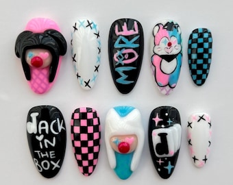 More - NFC Tag KPOP Nails, Blue and Pink Hobi Press On Nails, Jack In The Box Album Inspired Press Ons, Jhope Nails, Handmade Nails.