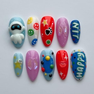 Happy - NFC Tag Kpop Nails, Happy Inspired Press Ons, Seokjin Inspired Press Ons, Kim Seokjin Nails, BTS Jin Nails, Handmade Press On Nails.