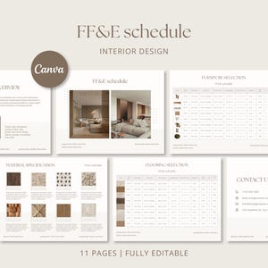 Interior Design FFE Schedule Template | Furniture, Fixtures & Equipment Specification | Canva Editable Template with Digital Download