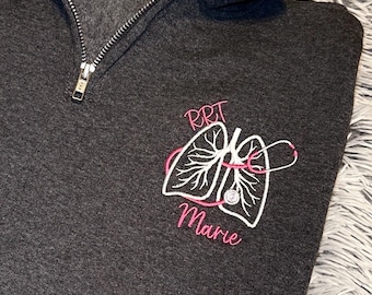 Embroidered Respiratory Therapist 1/4 zip Sweatshirt RRT RT