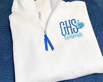 Embroidered Cheer 1/4 quarter Zip Sweatshirt Captain Coach Cheerleader Personalized Name  Gift