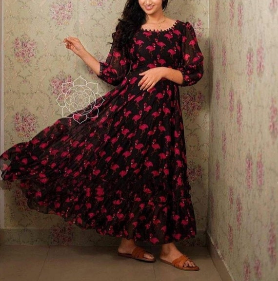 Flamingo print maxi dress sale
