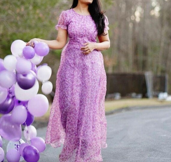 Purple Organza Long Dress Long Dress for Special Day Long - Etsy