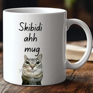 Funny Cat Meme Mug 11oz, Skibidi Ahh Mug, Unique Gift for Friend, Girlfriend, Boyfriend, Brain Rot Mug