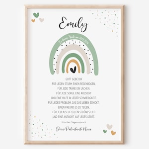Taufgeschenk | Taufe Poster | personalisiert | Patenbrief | Regenbogen | PDF | Patenurkunde