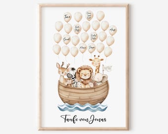Christening Guest Poster | Noah's Ark | Guest Book | Personalized | Christening Gift | Christening Guest Book | Guest Photo with Fingerprints or Balloons