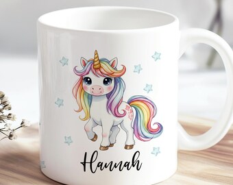 Personalized Unicorn Mug for Girls with Name | Mug | Children's Gift | Rainbow Colors | Coffee Mug | Kids' Cup