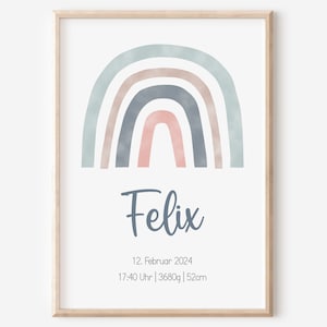 Geburtsposter | Geburtsdaten personalisiert | Kinderzimmer | Regenbogen Mädchen | Junge |