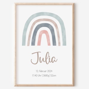Geburtsposter | Geburtsdaten personalisiert | Kinderzimmer | Regenbogen Mädchen | Junge |