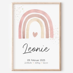 Geburtsposter | Geburtsdaten personalisiert | Kinderzimmer | Regenbogen Rosa | Mädchen