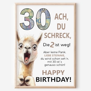 Geldgeschenk 30. Geburtstag Jubiläum runder Geburtstag Personalisiert | Lustig Witzig | Lama Alpaka Ach du Schreck