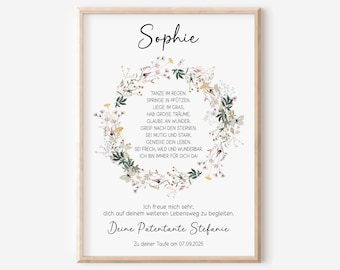 Godparent letter for godchild | Baptism poster blessing | personalized | christening gift | meadow flowers | PDF poster