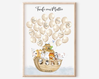 Taufe Gästeposter | Arche Noah | Gästebuch | personalisiert | Taufgeschenk | Taufgästebuch | Luftballons