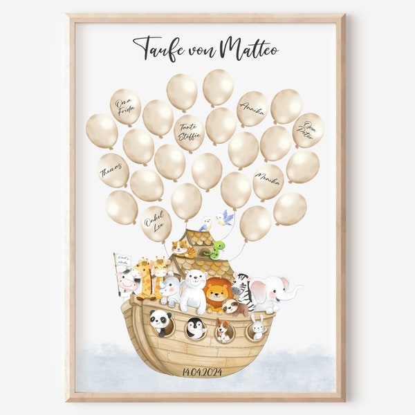 Taufe Gästeposter | Arche Noah | Gästebuch | personalisiert | Taufgeschenk | Taufgästebuch | Luftballons