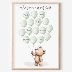 Gästebild Babyparty Ballons zum beschriften | Bär | Junge Mädchen | Alternatives Gästebuch Gastgeschenk Baby Shower | Poster Geburt