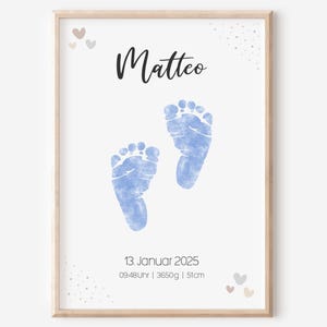 Fußabdruck Handabdruck Baby Vorlage | Geburtsposter | Geburtsdaten personalisiert | Kinderzimmer | Fußabdrücke Junge Mädchen