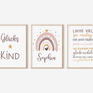 Geburtsposter Set | Geburtsdaten personalisiert | Kinderzimmer | Regenbogen Mädchen | Motivation