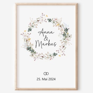 Poster Pärchen Personalisiert | Hochzeit  | Hochzeitstag | Verlobung | Heirat | Hochzeitspaar | Wildblumen