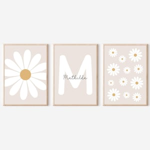 3er Set Poster Gänseblümchen | Blumen | Name personalisiert | Kinderzimmer | Mädchen | Jungen