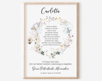 Godparent letter | Baptism poster | Blessing | Confirmation | Personalized | Baptism gift | Wildflowers | PDF