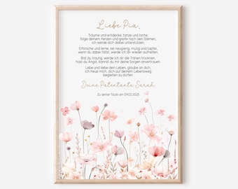 Godparent certificate baptism godchild wildflower baptism gift | Poster or PDF | personalized | Baptism certificate | Girl