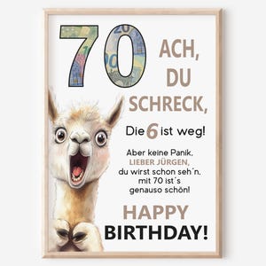 Geldgeschenk 70. Geburtstag Jubiläum runder Geburtstag Personalisiert | Lustig Witzig | Lama Alpaka Ach du Schreck
