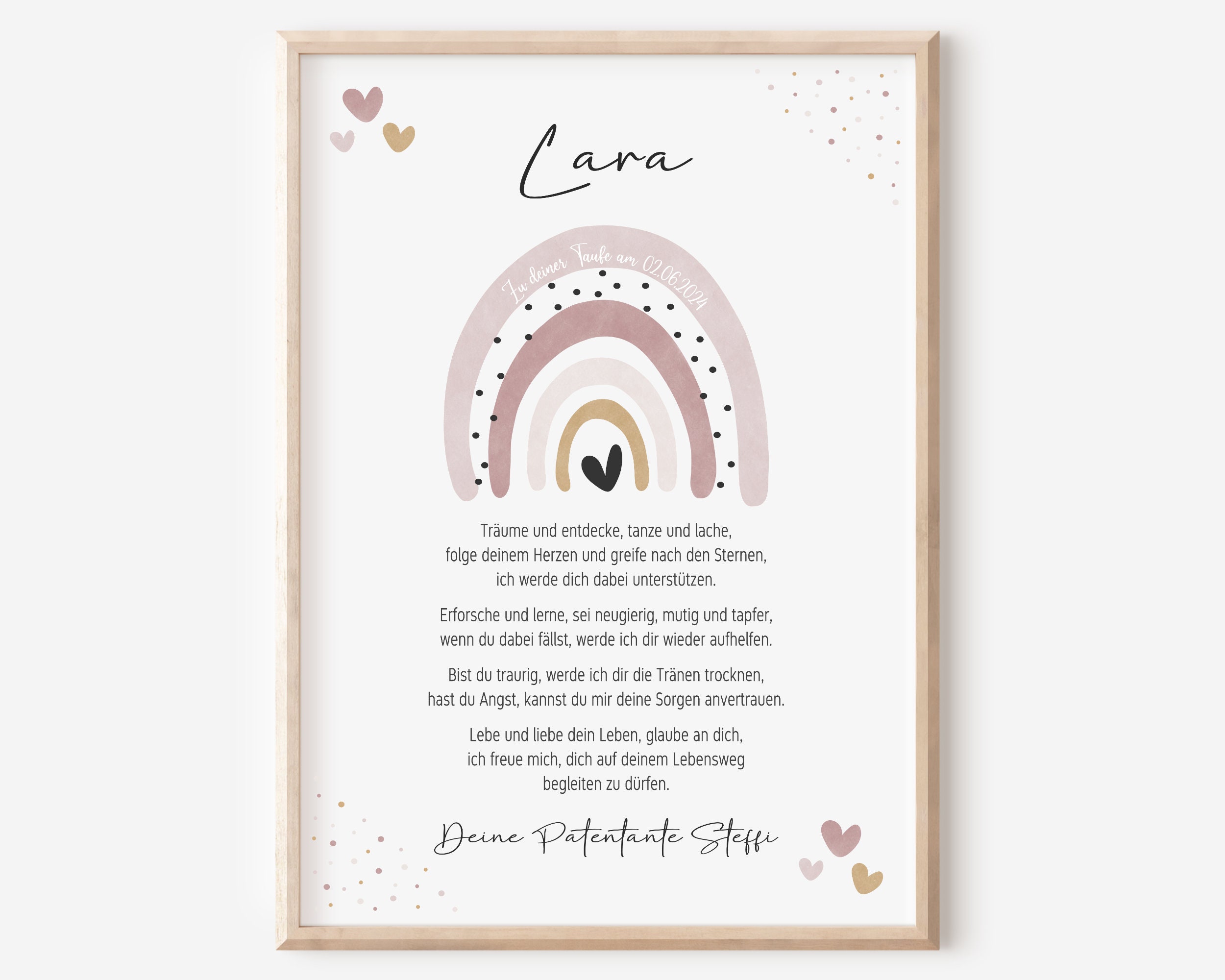 Godchild Letter | Baptism Poster | Personalized | Christening Gift | Pink Rainbow Girl | PDF