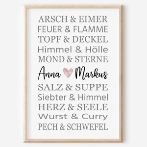 Poster Berühmte Paare Personalisiert | Hochzeit  | Hochzeitstag | Verlobung | Heirat