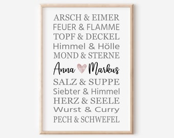 Poster Berühmte Paare Personalisiert | Hochzeit  | Hochzeitstag | Verlobung | Heirat