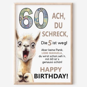 Geldgeschenk 60. Geburtstag Jubiläum runder Geburtstag Personalisiert | Lustig Witzig | Lama Alpaka Ach du Schreck