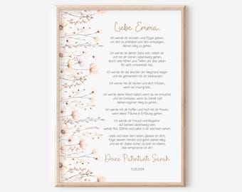Godparent letter for godchild with wildflowers | Baptism, Confirmation, Confirmation poster, blessing | Personalized | Baptism gift | Wildflowers Boho