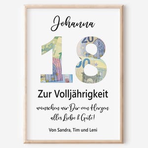 Geldgeschenk 18. Geburtstag Volljährigkeit Personalisiert | Poster | 18 Jahre