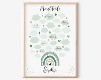 Christening Guest Poster | Rainbow Green | Guest Book | Personalized | Christening Gift | Christening Guest Book | Guest Picture