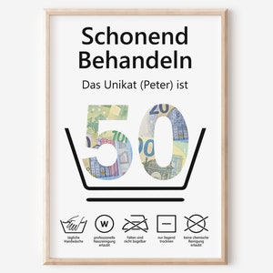 Geldgeschenk 50. Geburtstag Jubiläum runder Geburtstag Personalisiert | Lustig Witzig | Schonend Behandeln Poster