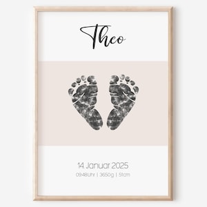 Fußabdruck Handabdruck Baby Vorlage Beige | Geburtsposter | Geburtsdaten personalisiert | Kinderzimmer | Fußabdrücke Junge Mädchen