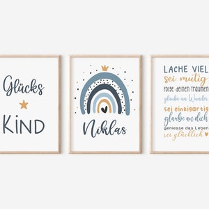 Geburtsposter Set | Geburtsdaten personalisiert | Kinderzimmer | Regenbogen Junge | Motivation