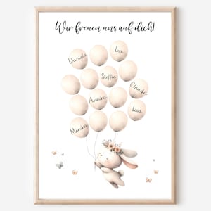 Gästebild Babyparty Ballons zum beschriften | Hase | Junge Mädchen | Alternatives Gästebuch Gastgeschenk Baby Shower | Poster Geburt