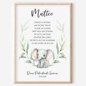 Patenbrief Patenkind | Taufe Poster Segnung | personalisiert | Taufgeschenk | Elefant | PDF